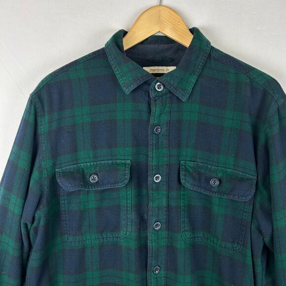 LL Bean Fleece Lined Flannel Shirt Jacket Shacket Green Plaid 298189 Mens Size M - Picture 2 of 7